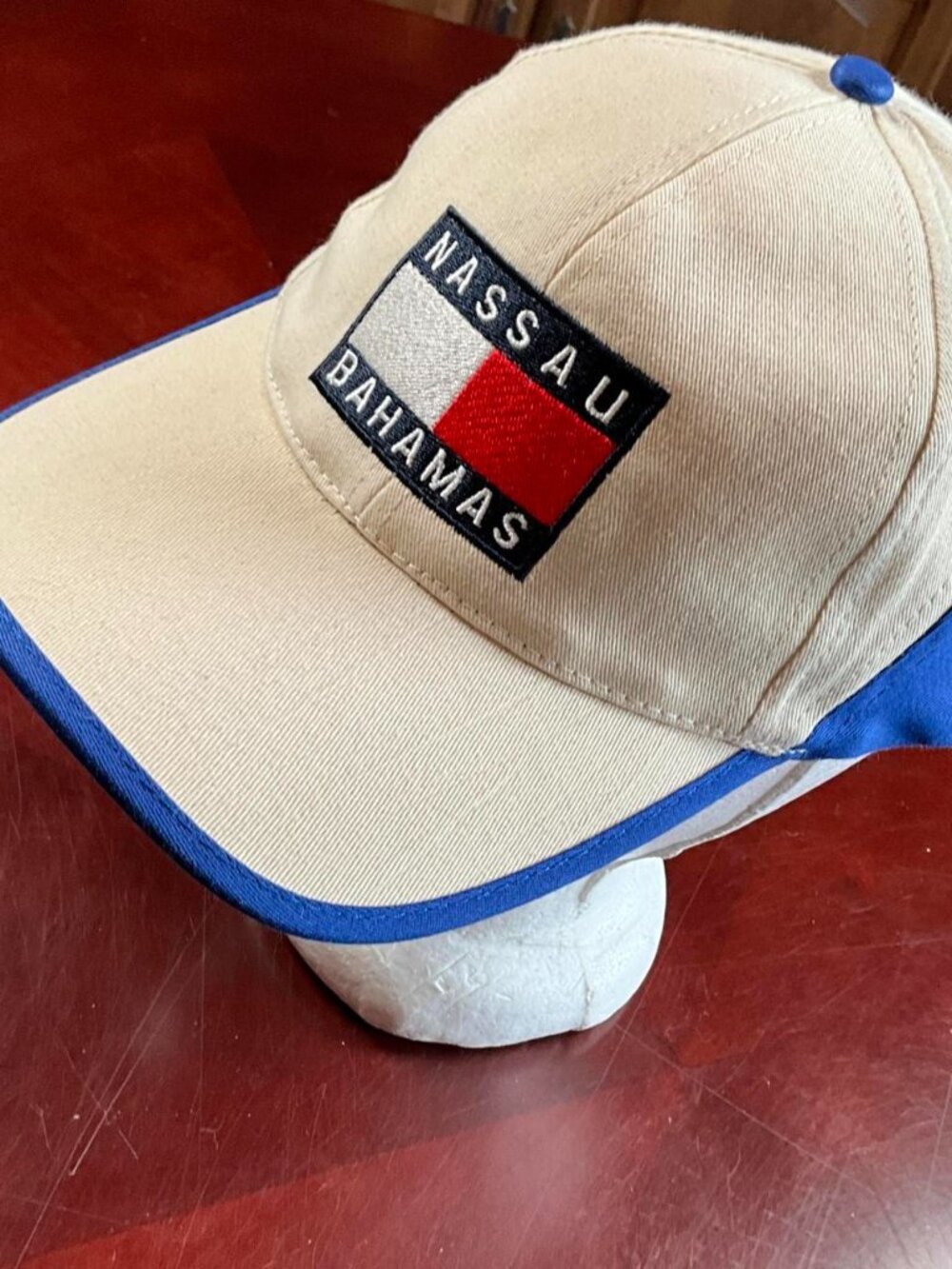 Nassau Bahamas Tan Blue Tommy Hilfiger Inspired Strapback Adjustable Travel Cap